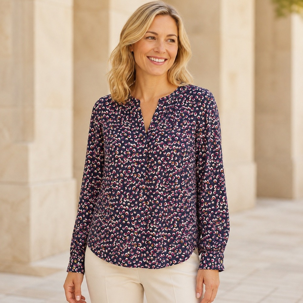 Sara Campbell Chiffon Blouse Small Navy Long Sleeve Feminine Office Careerwear